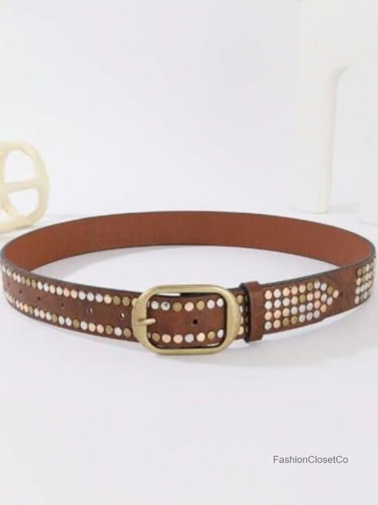 Faux Leather Studded Belt with Metal Buckle Unisex Punk